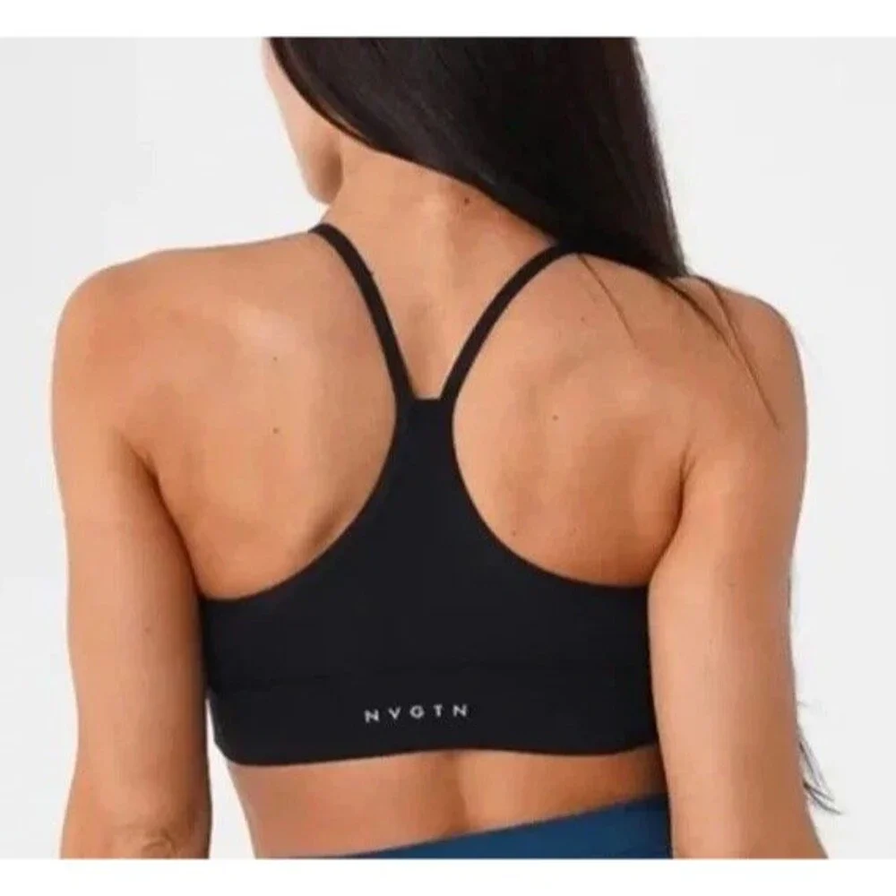 NVGTN Black Oasis Sports Bra Black size Medium Cross Strappy Racerback pull on